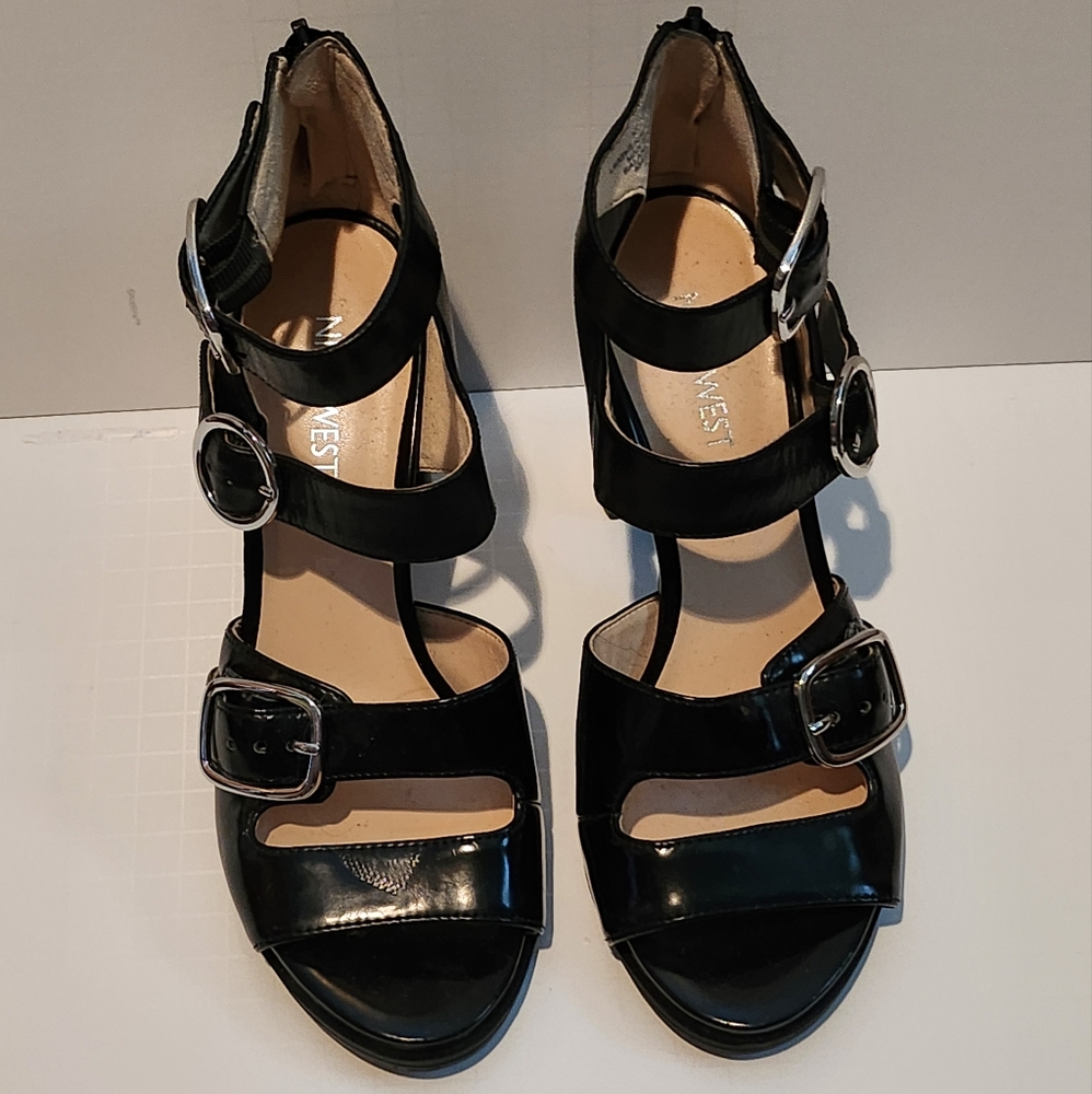 Nine West Black Strappy Heels with Buckles